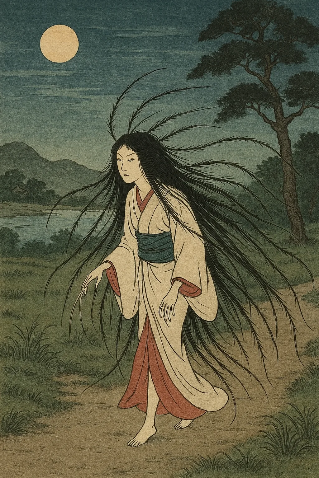 Harionago dibujo estilo nihonga - style Ukiyo-e - yokai - folklore japones - japan - historia - leyendas - royal language