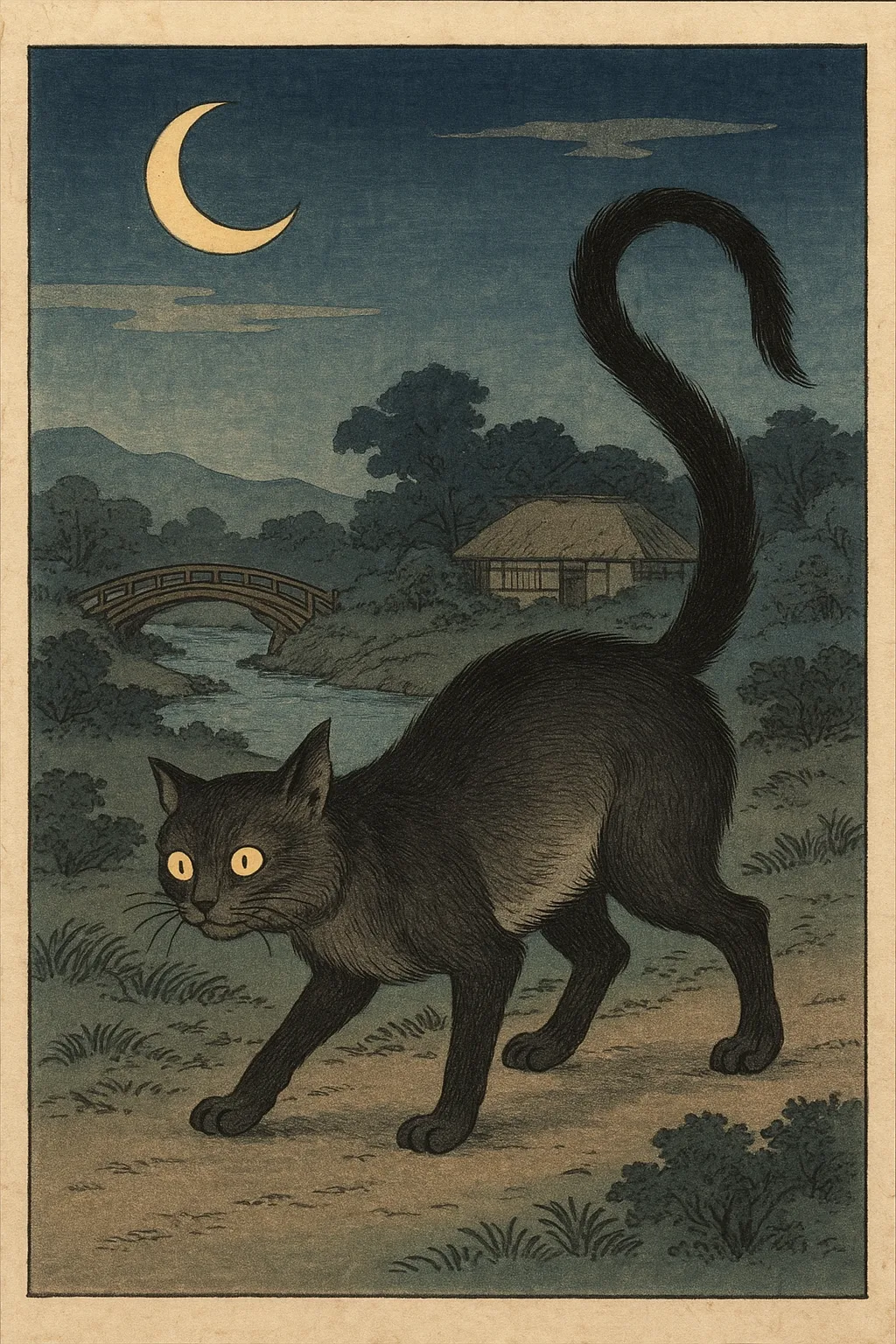 gato bakeneko dibujo estilo nihonga - style Ukiyo-e - yokai - folklore japones - japan - historia - leyendas - royal language